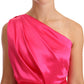Dolce & Gabbana Pink Sheath Silk Bow Open Shoulder Dress