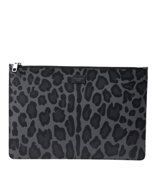 Dolce & Gabbana Multicolor Leopard Jacquard Logo Plaque Document Briefcase Bag Mens Wallet