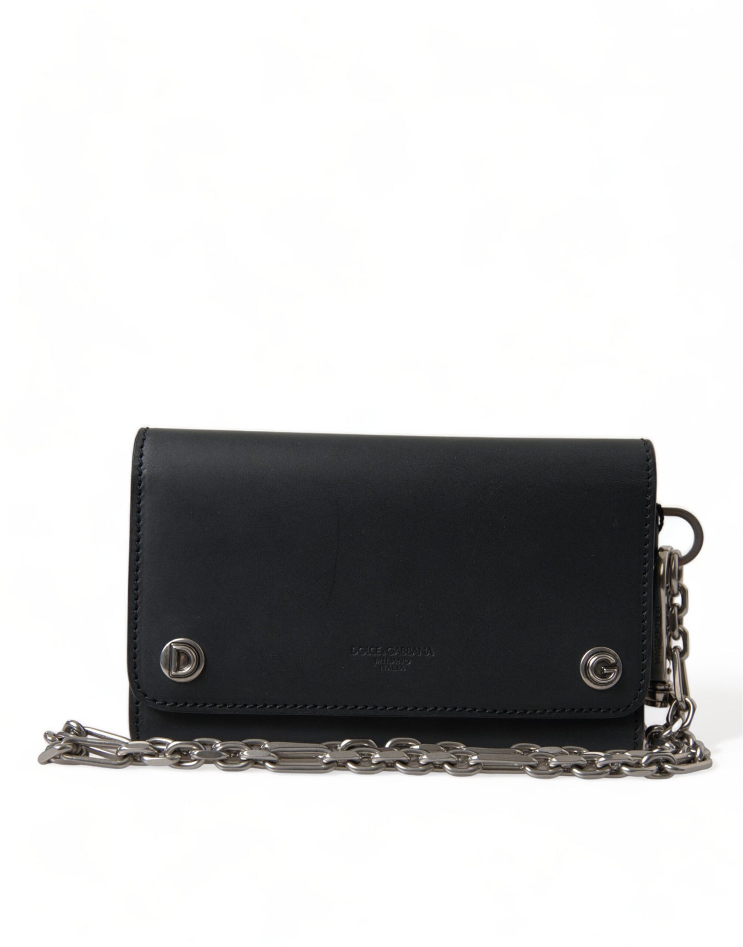 Dolce & Gabbana Black Leather Logo Embossed Mini Bifold Wallet Borse Bag Mens Wallet