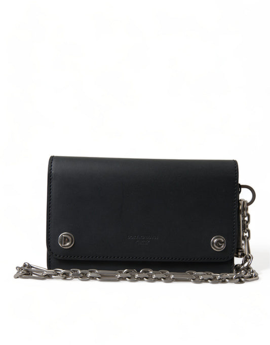 Dolce & Gabbana Black Leather Logo Embossed Mini Bifold Wallet Borse Bag Mens Wallet