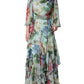 Dolce & Gabbana Blue Floral Print Tiered Long Maxi Dress