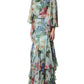 Dolce & Gabbana Blue Floral Print Tiered Long Maxi Dress