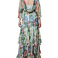 Dolce & Gabbana Blue Floral Print Tiered Long Maxi Dress