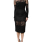 Dolce & Gabbana Black Lace Trim Nylon Tulle SheathMidi Dress
