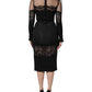 Dolce & Gabbana Black Lace Trim Nylon Tulle SheathMidi Dress