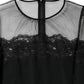 Dolce & Gabbana Black Lace Trim Nylon Tulle SheathMidi Dress