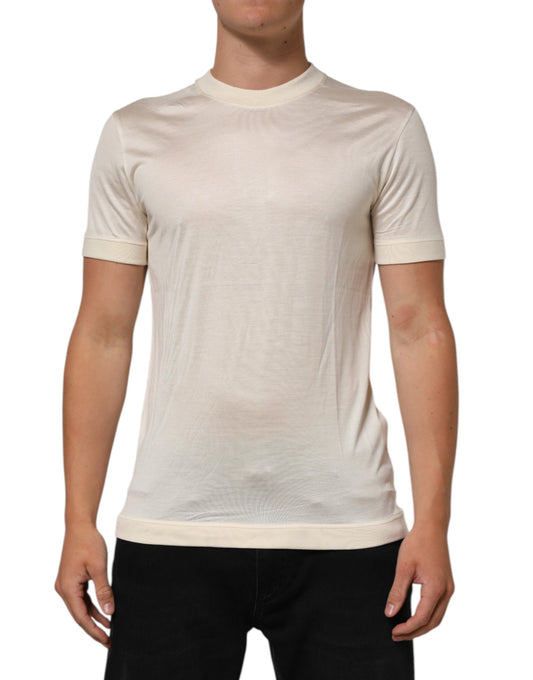 Dolce & Gabbana Off White Silk Crew Neck Short Sleeve T-shirt Mens T-Shirt