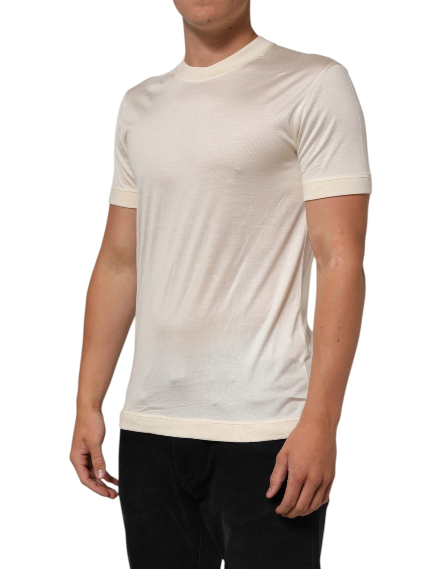 Dolce & Gabbana Off White Silk Crew Neck Short Sleeve T-shirt Mens T-Shirt