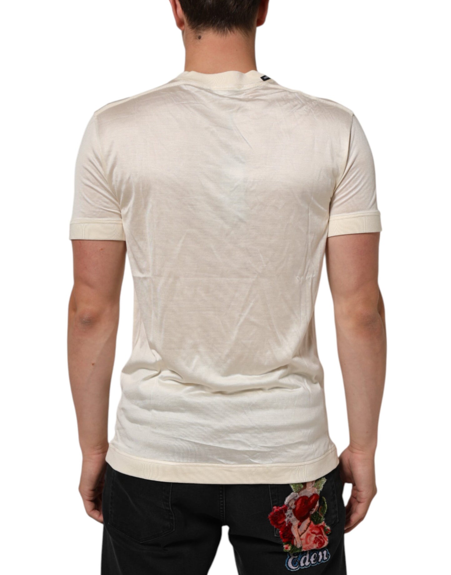 Dolce & Gabbana Off White Silk Crew Neck Short Sleeve T-shirt Mens T-Shirt