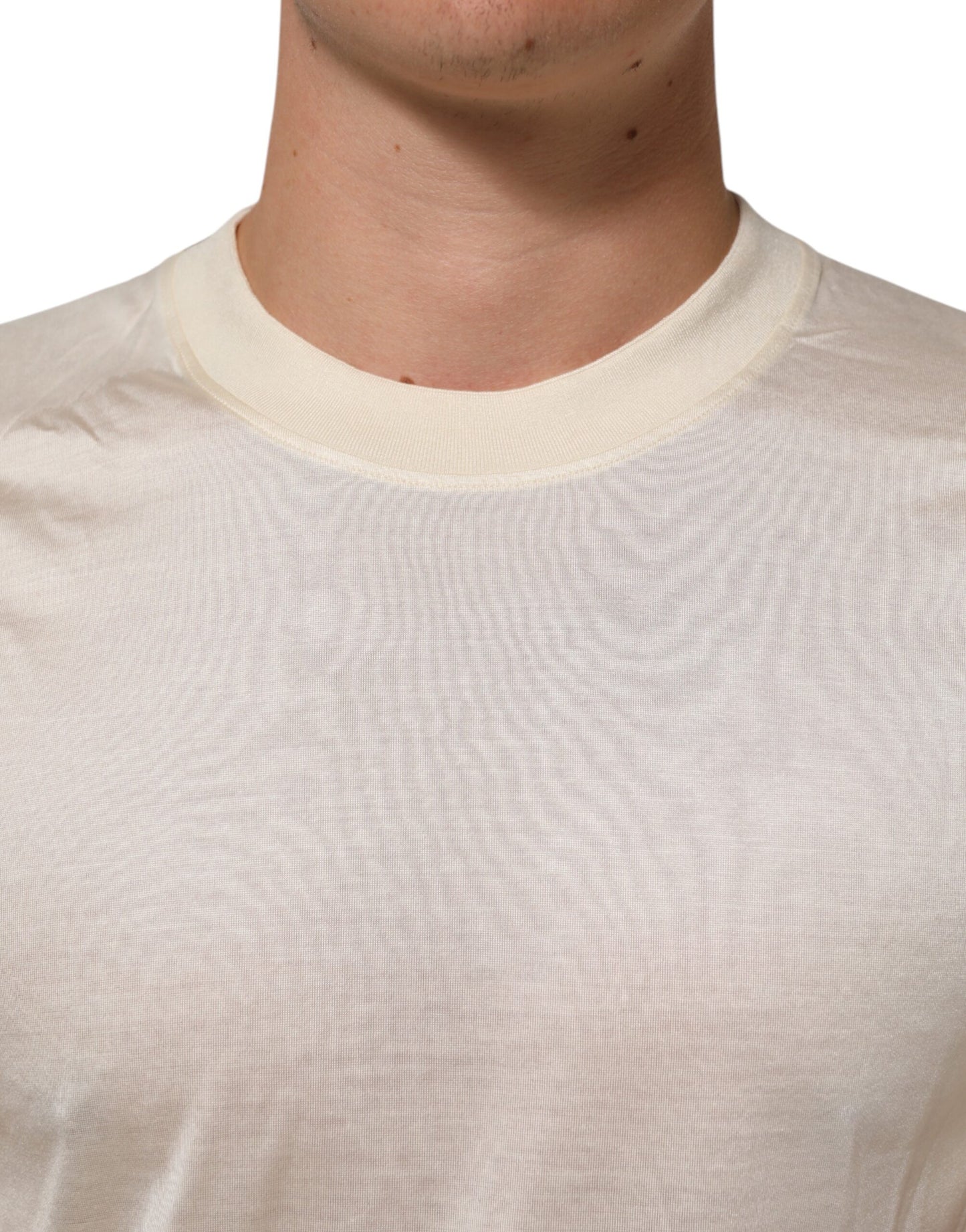 Dolce & Gabbana Off White Silk Crew Neck Short Sleeve T-shirt Mens T-Shirt