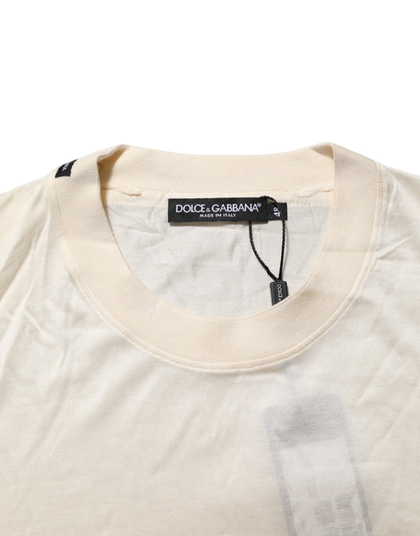 Dolce & Gabbana Off White Silk Crew Neck Short Sleeve T-shirt Mens T-Shirt