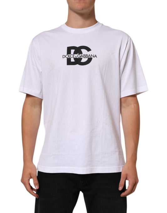 Dolce & Gabbana White Logo Print Cotton Crew Neck Men T-shirt Mens T-Shirt