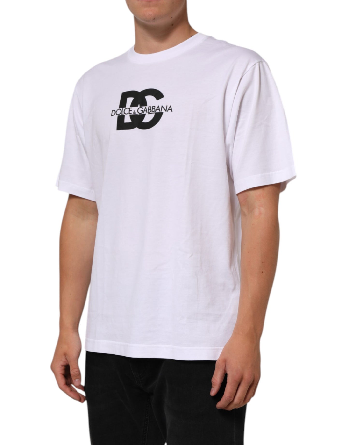 Dolce & Gabbana White Logo Print Cotton Crew Neck Men T-shirt Mens T-Shirt
