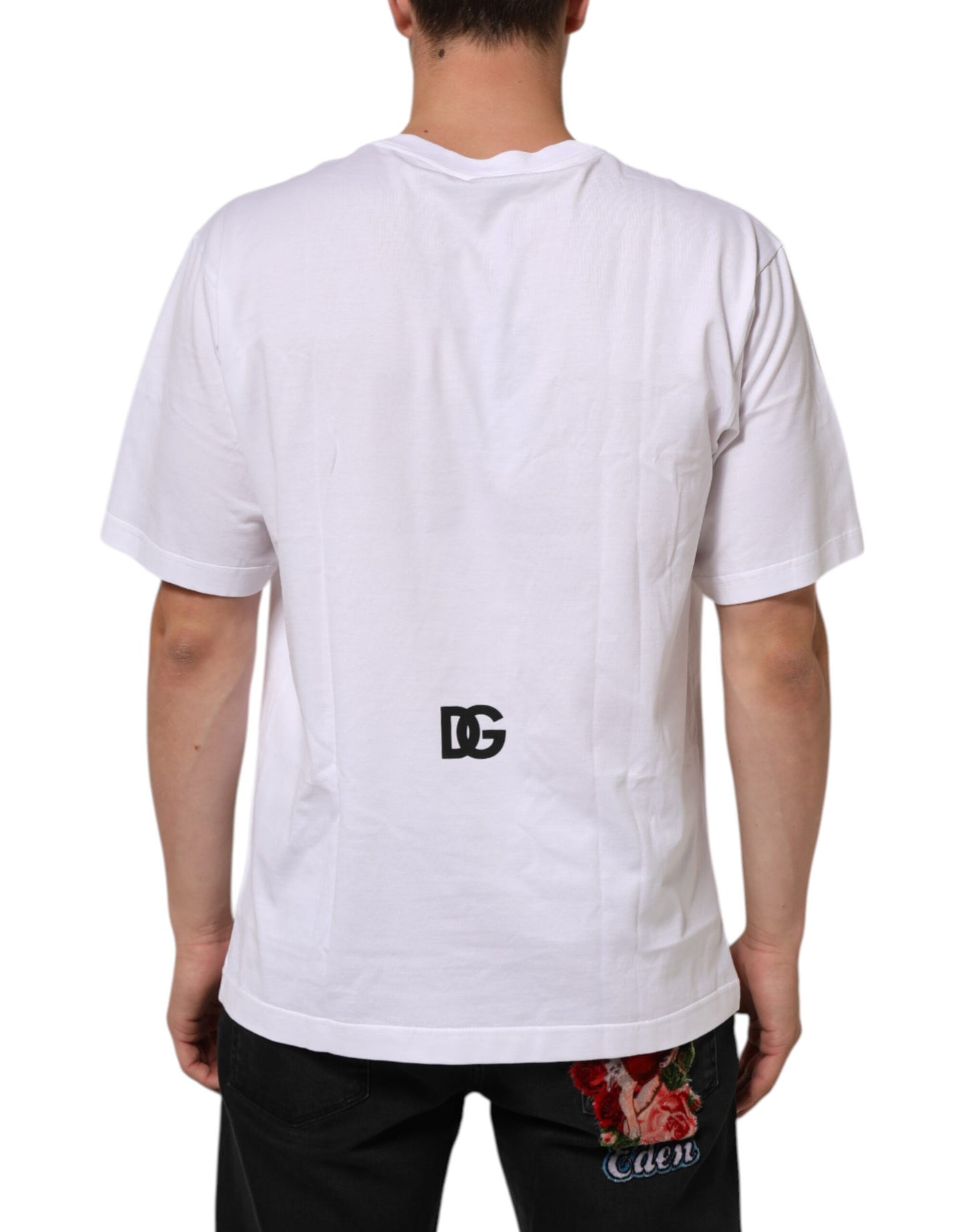 Dolce & Gabbana White Logo Print Cotton Crew Neck Men T-shirt Mens T-Shirt