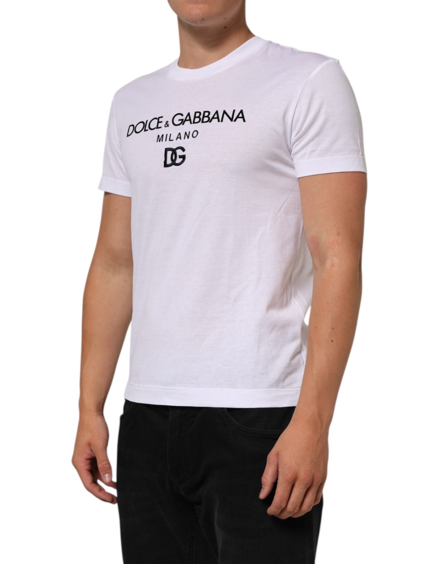 Dolce & Gabbana White Logo Print Cotton Men Crew Neck T-shirt Mens T-Shirt