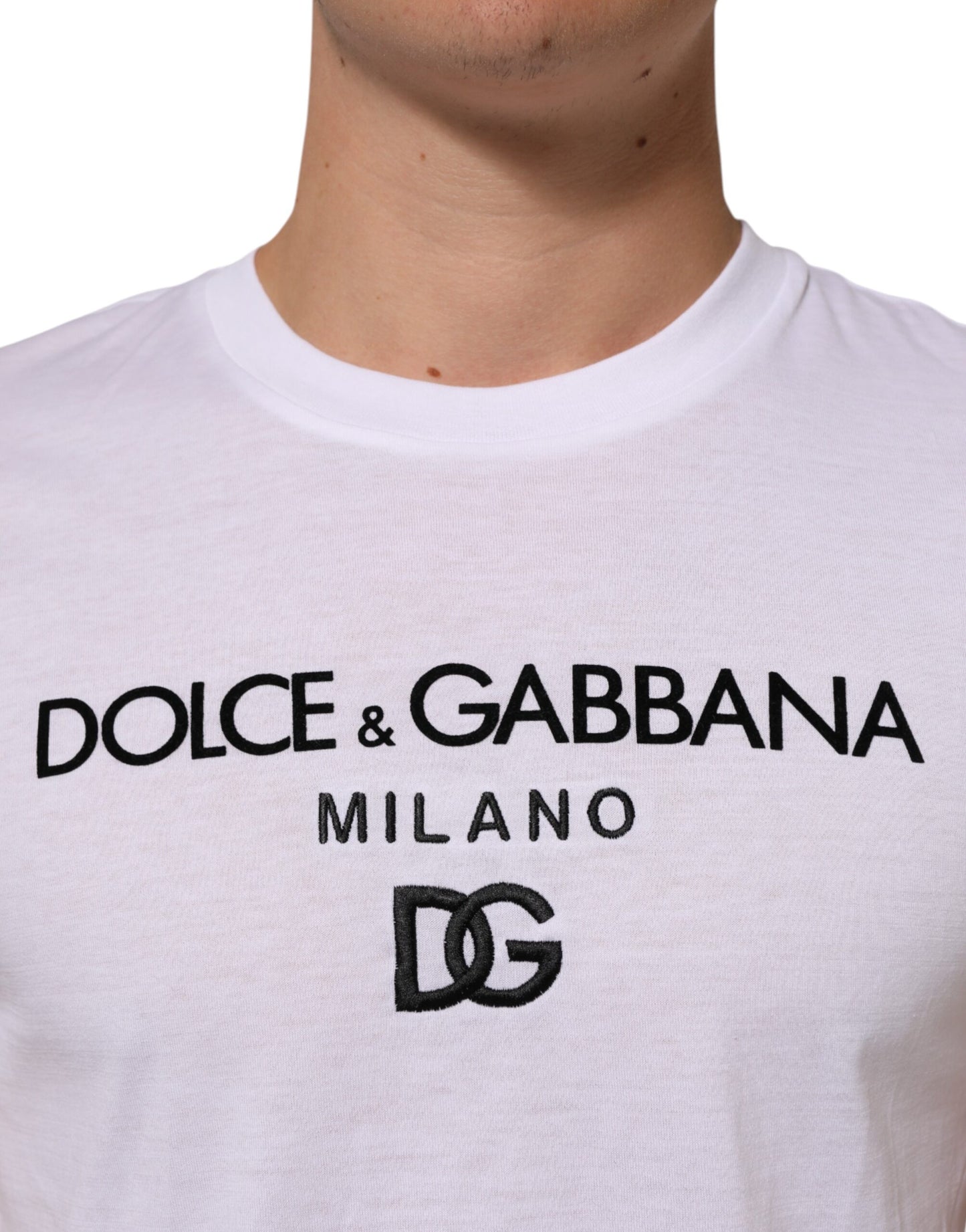 Dolce & Gabbana White Logo Print Cotton Men Crew Neck T-shirt Mens T-Shirt