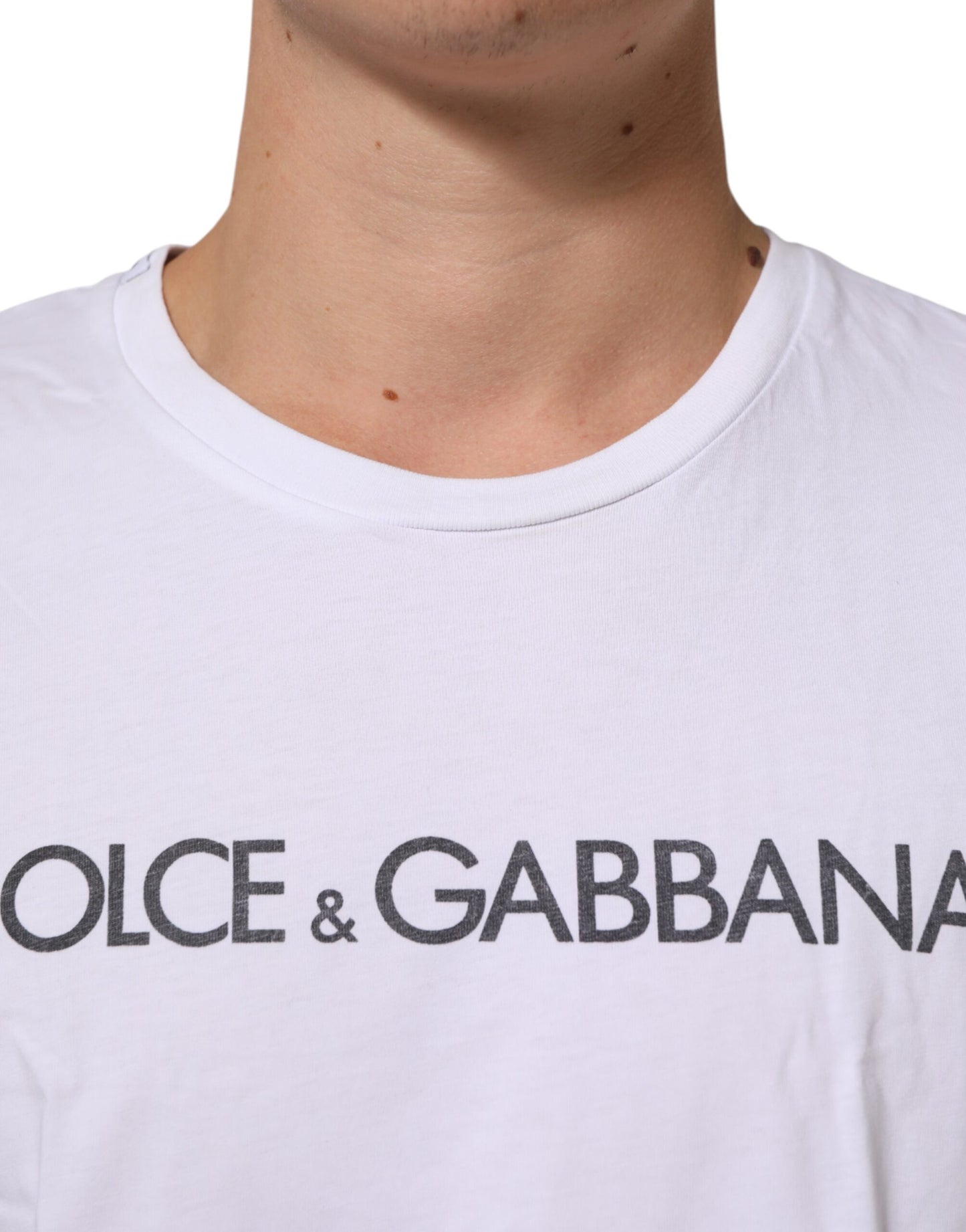 Dolce & Gabbana White Logo Print Cotton Crew Neck T-shirt Mens T-Shirt