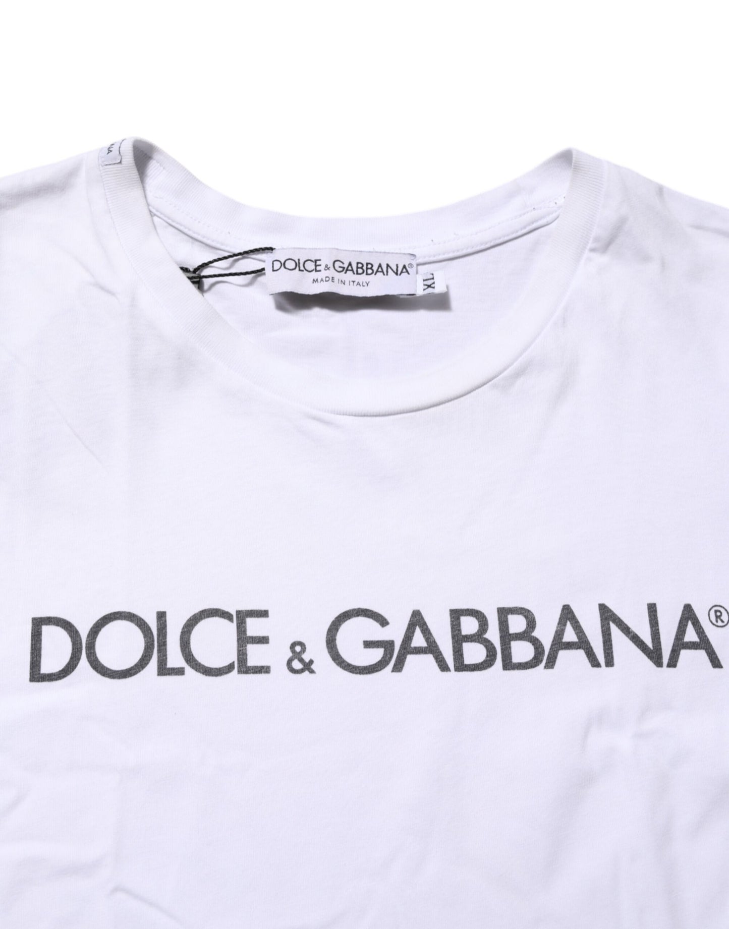 Dolce & Gabbana White Logo Print Cotton Crew Neck T-shirt Mens T-Shirt