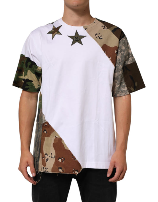 Dolce & Gabbana White Camouflage Patckwork Men Cotton T-shirt Mens T-Shirt