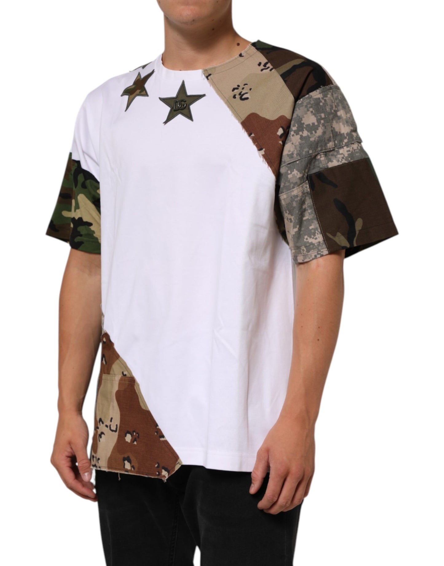 Dolce & Gabbana White Camouflage Patckwork Men Cotton T-shirt Mens T-Shirt