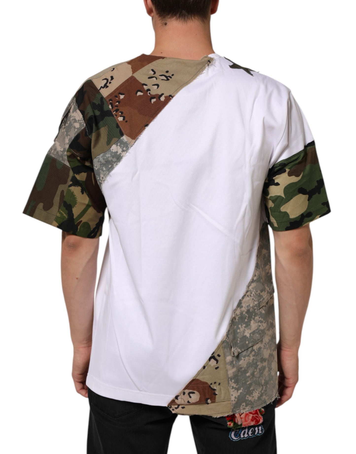 Dolce & Gabbana White Camouflage Patckwork Men Cotton T-shirt Mens T-Shirt
