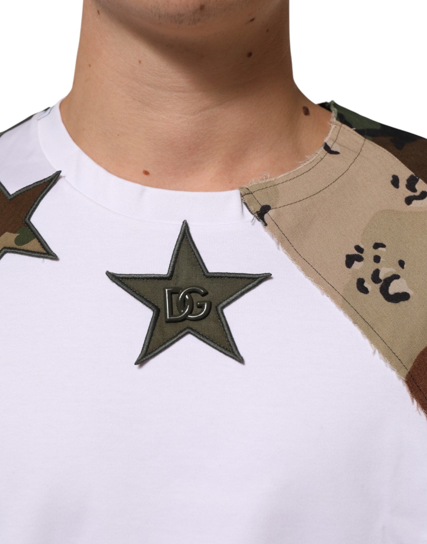 Dolce & Gabbana White Camouflage Patckwork Men Cotton T-shirt Mens T-Shirt