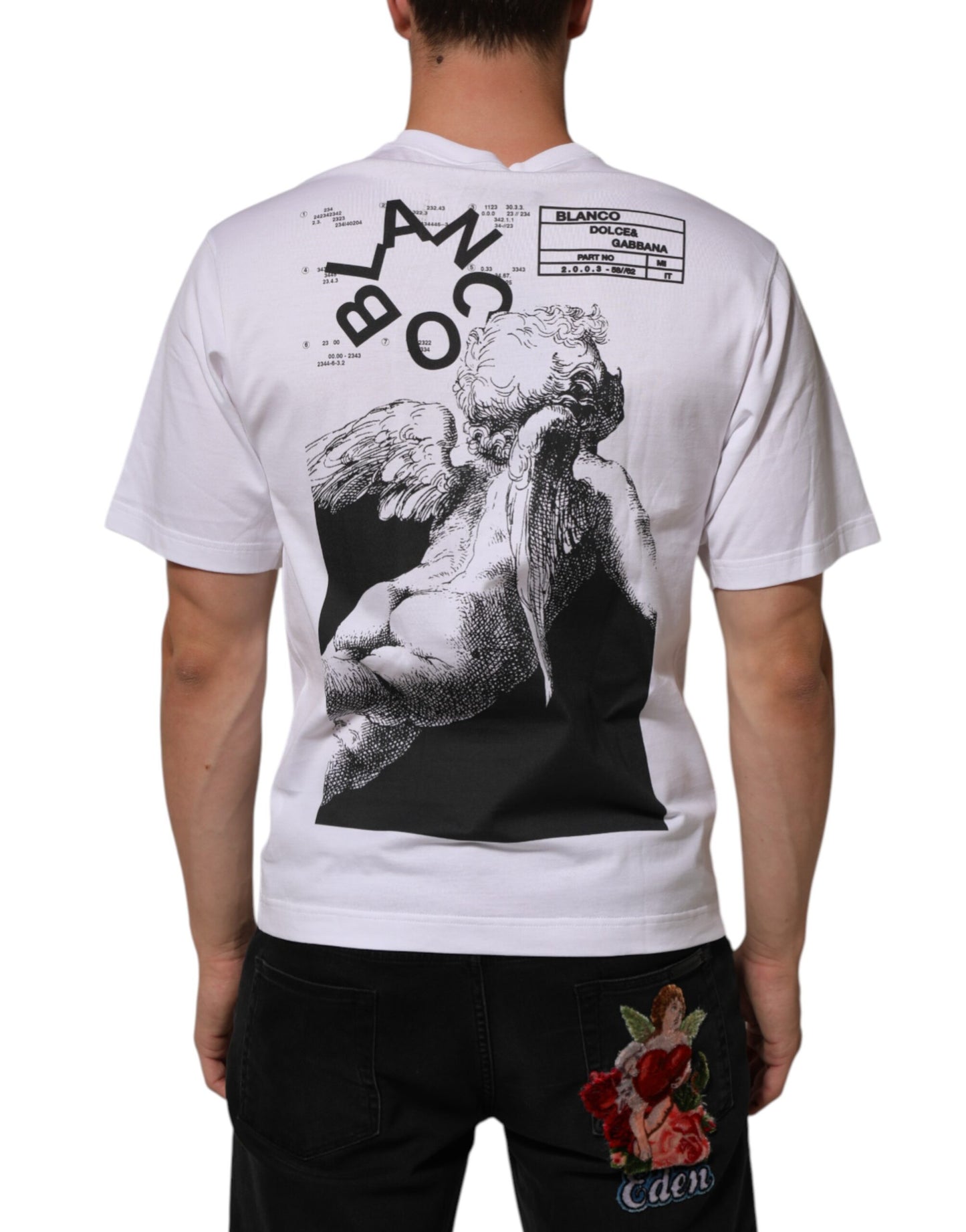 Dolce & Gabbana White Angel Print Cotton Men Crew Neck T-shirt Mens T-Shirt