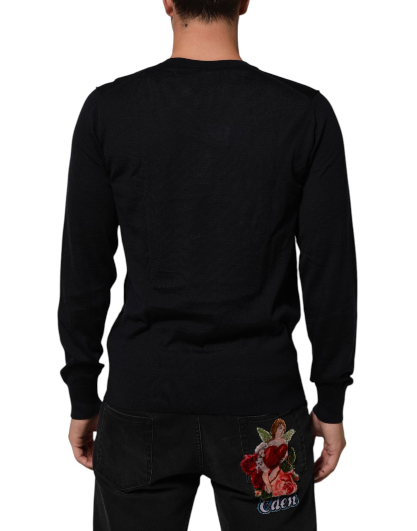 Dolce & Gabbana Black Cashmere Knit V-Neck Pullover Sweater Mens Sweater Mens T-Shirt