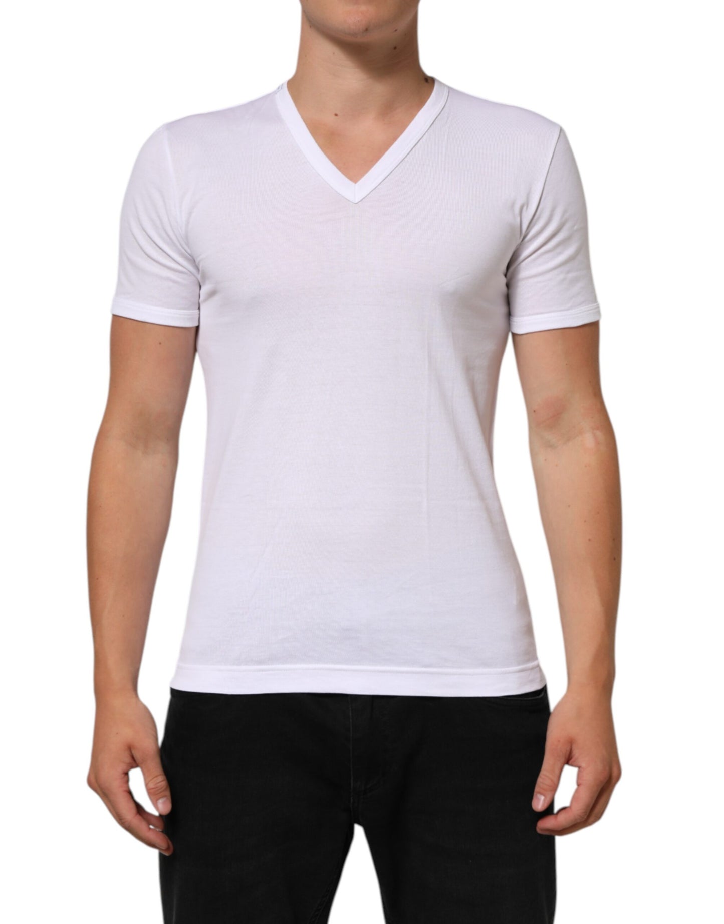 Dolce & Gabbana White Cotton V-Neck Short Sleeves T-shirt Mens T-Shirt