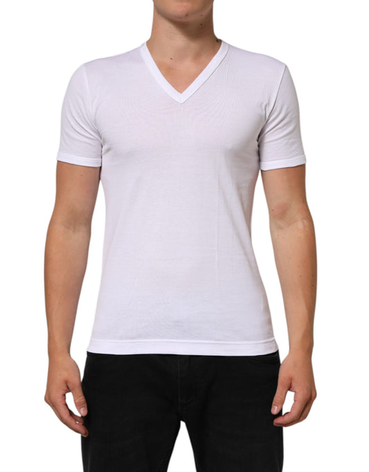 Dolce & Gabbana White Cotton V-Neck Short Sleeves T-shirt Mens T-Shirt