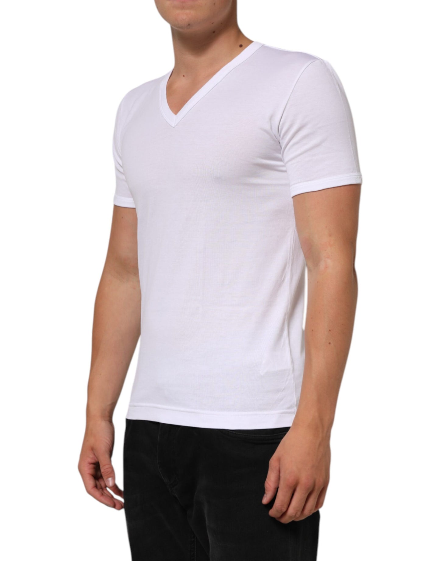 Dolce & Gabbana White Cotton V-Neck Short Sleeves T-shirt Mens T-Shirt