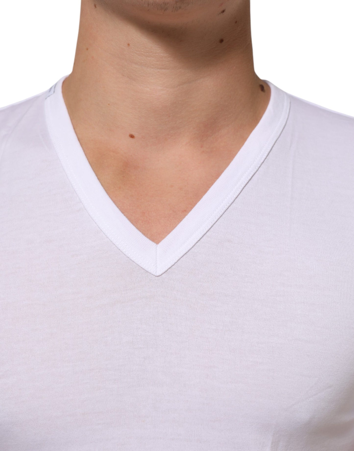 Dolce & Gabbana White Cotton V-Neck Short Sleeves T-shirt Mens T-Shirt