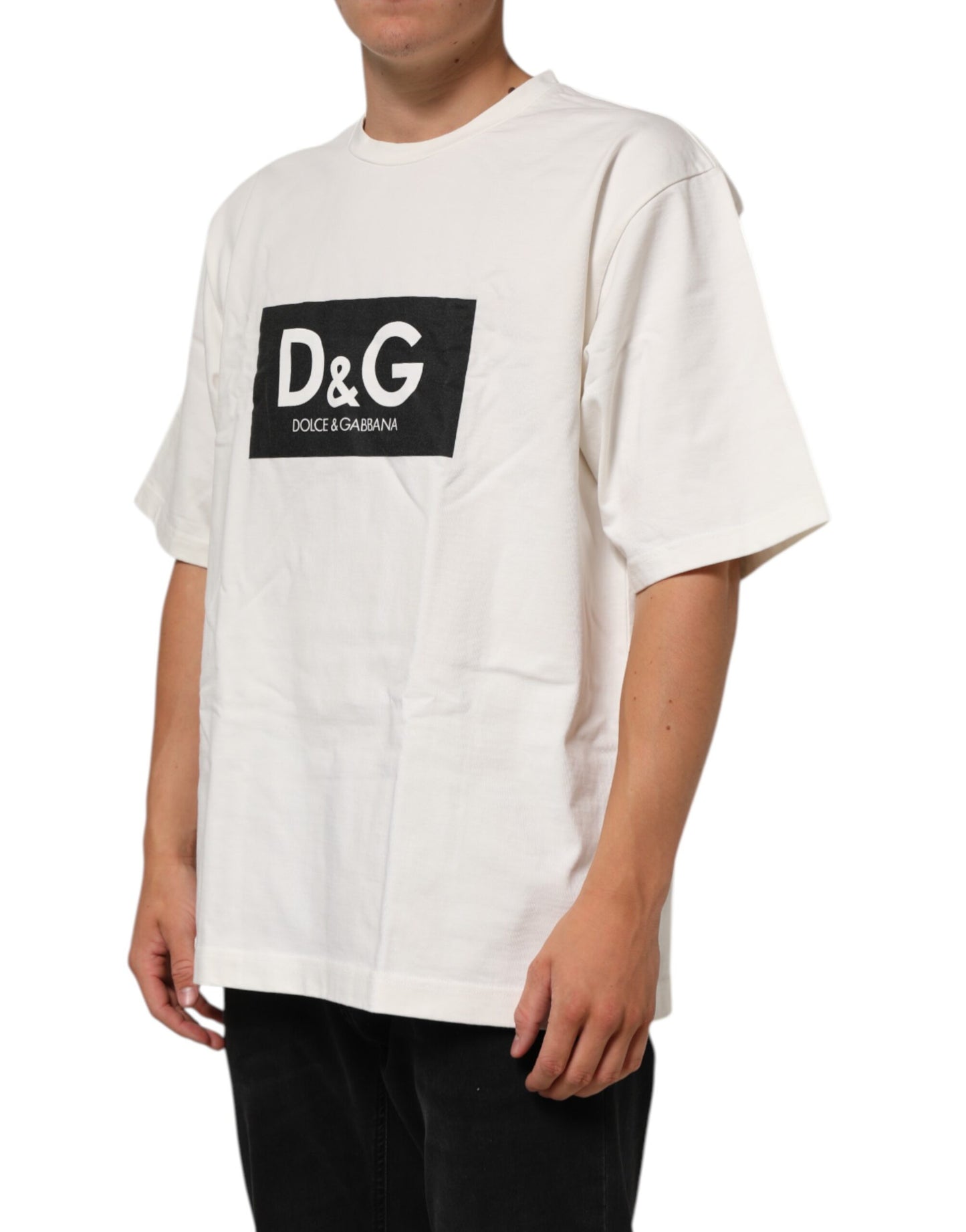 Dolce & Gabbana White Logo Print Cotton Crew Neck Men T-shirt Mens T-Shirt