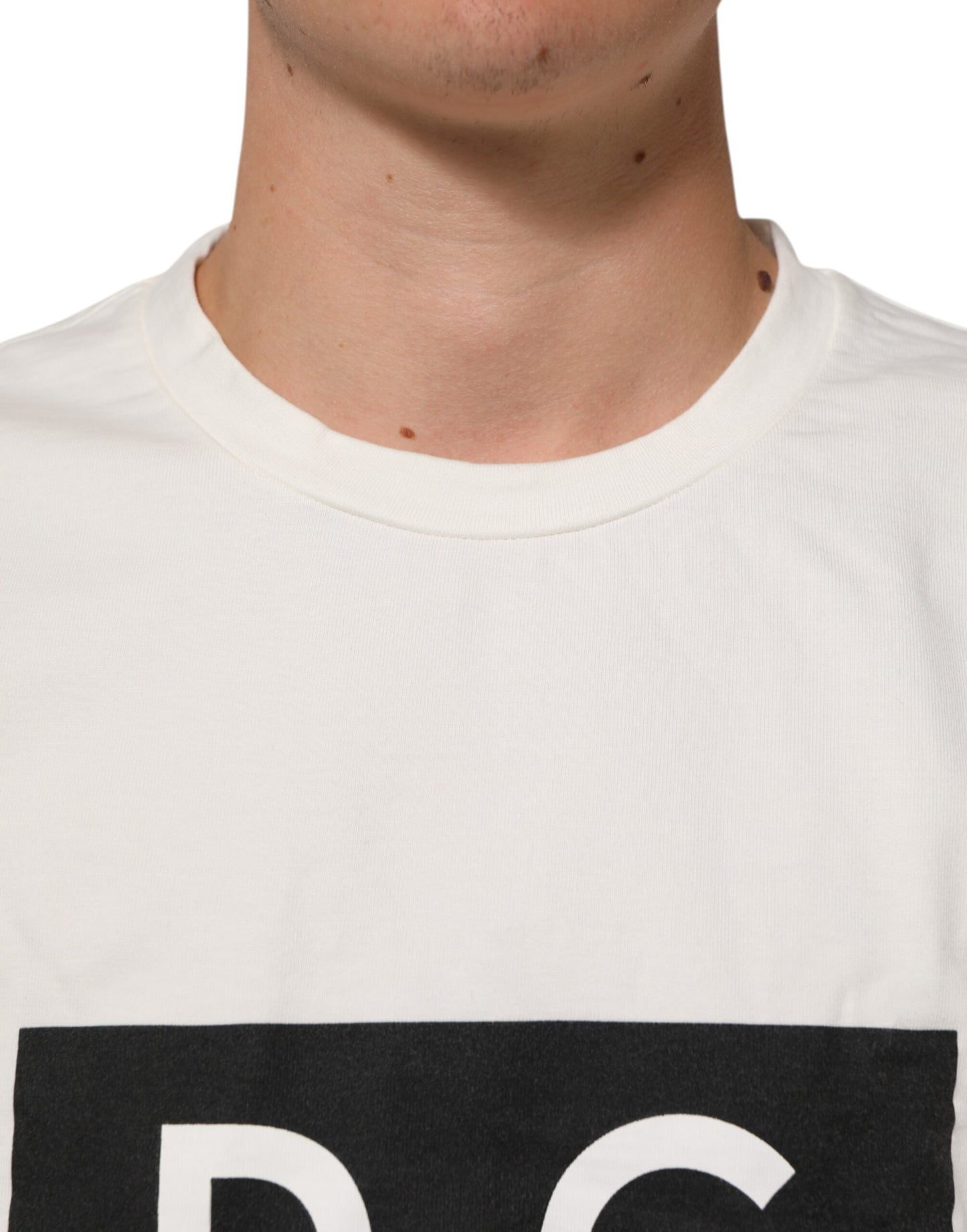 Dolce & Gabbana White Logo Print Cotton Crew Neck Men T-shirt Mens T-Shirt