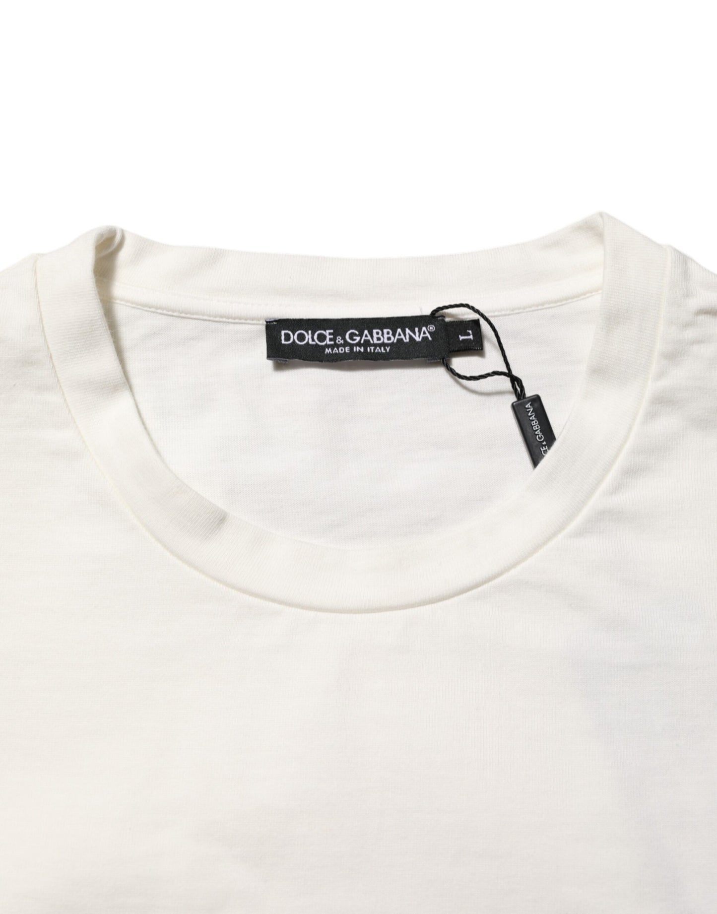 Dolce & Gabbana White Logo Print Cotton Crew Neck Men T-shirt Mens T-Shirt