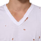Dolce & Gabbana White Distressed Cotton V Neck Men T-shirt Mens T-Shirt
