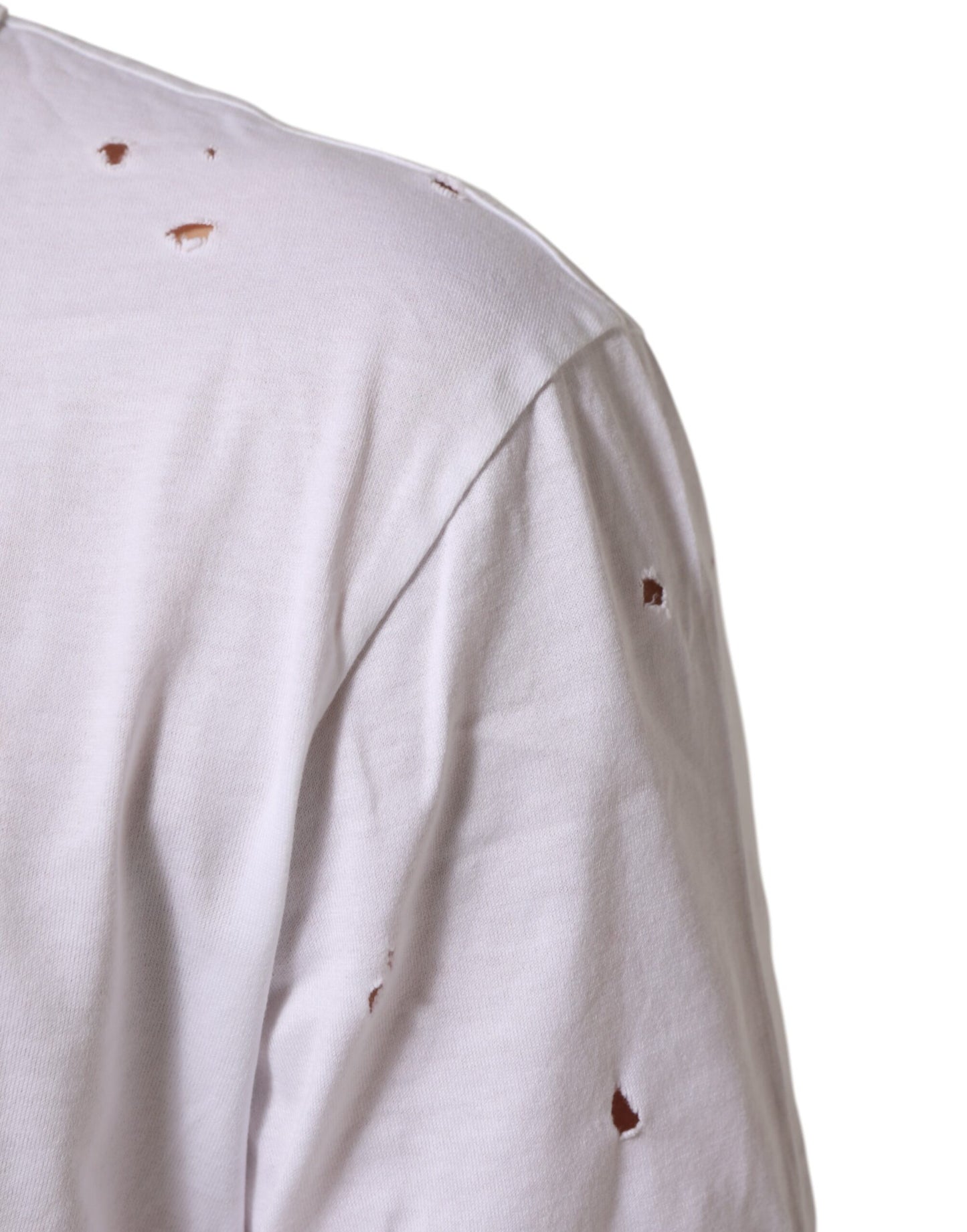 Dolce & Gabbana White Distressed Cotton V Neck Men T-shirt Mens T-Shirt