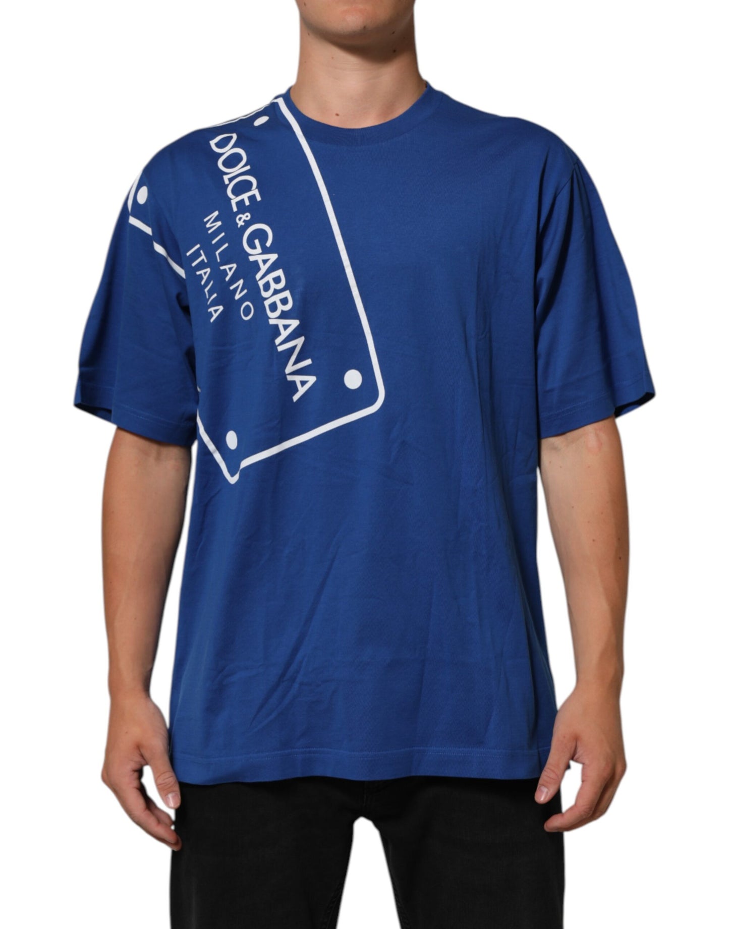 Dolce & Gabbana Blue Logo Print Cotton Crew Neck Men T-shirt Mens T-Shirt