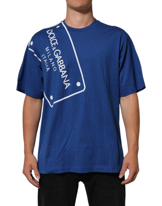 Dolce & Gabbana Blue Logo Print Cotton Crew Neck Men T-shirt Mens T-Shirt