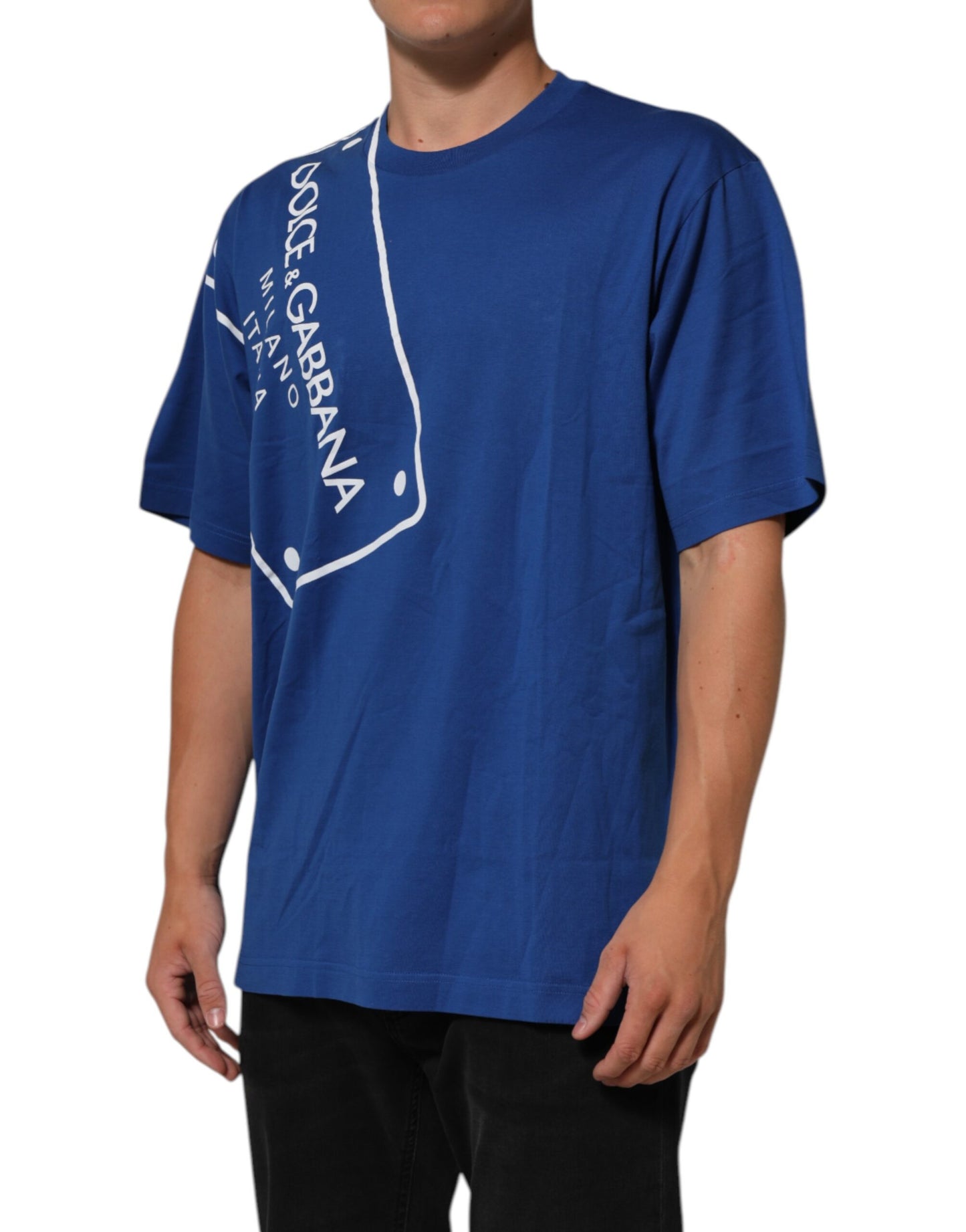Dolce & Gabbana Blue Logo Print Cotton Crew Neck Men T-shirt Mens T-Shirt