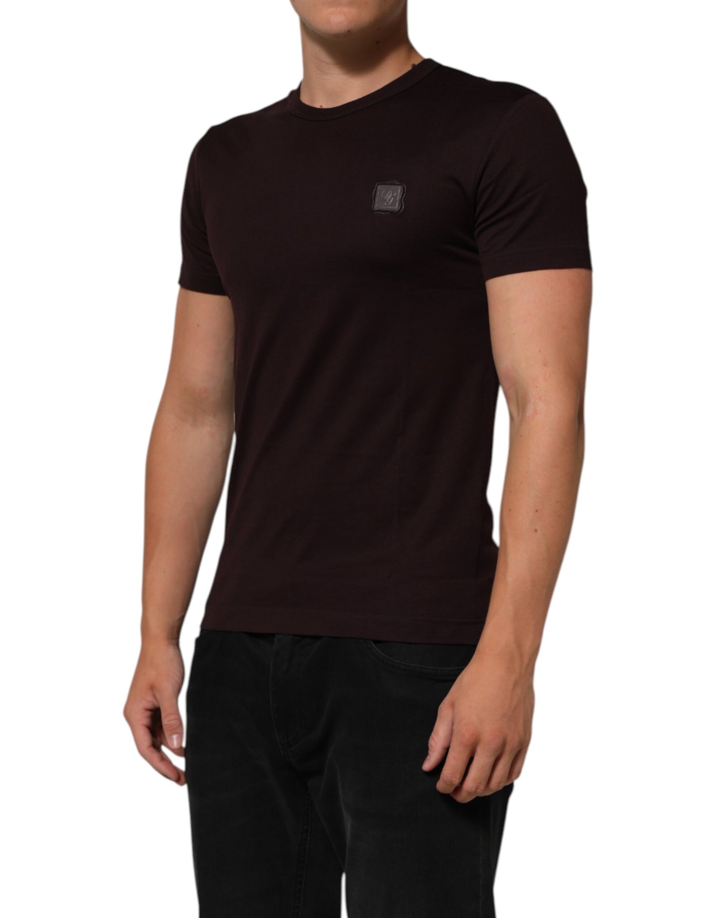 Dolce & Gabbana Brown Logo Plaque Cotton Crew Neck T-shirt Mens T-Shirt