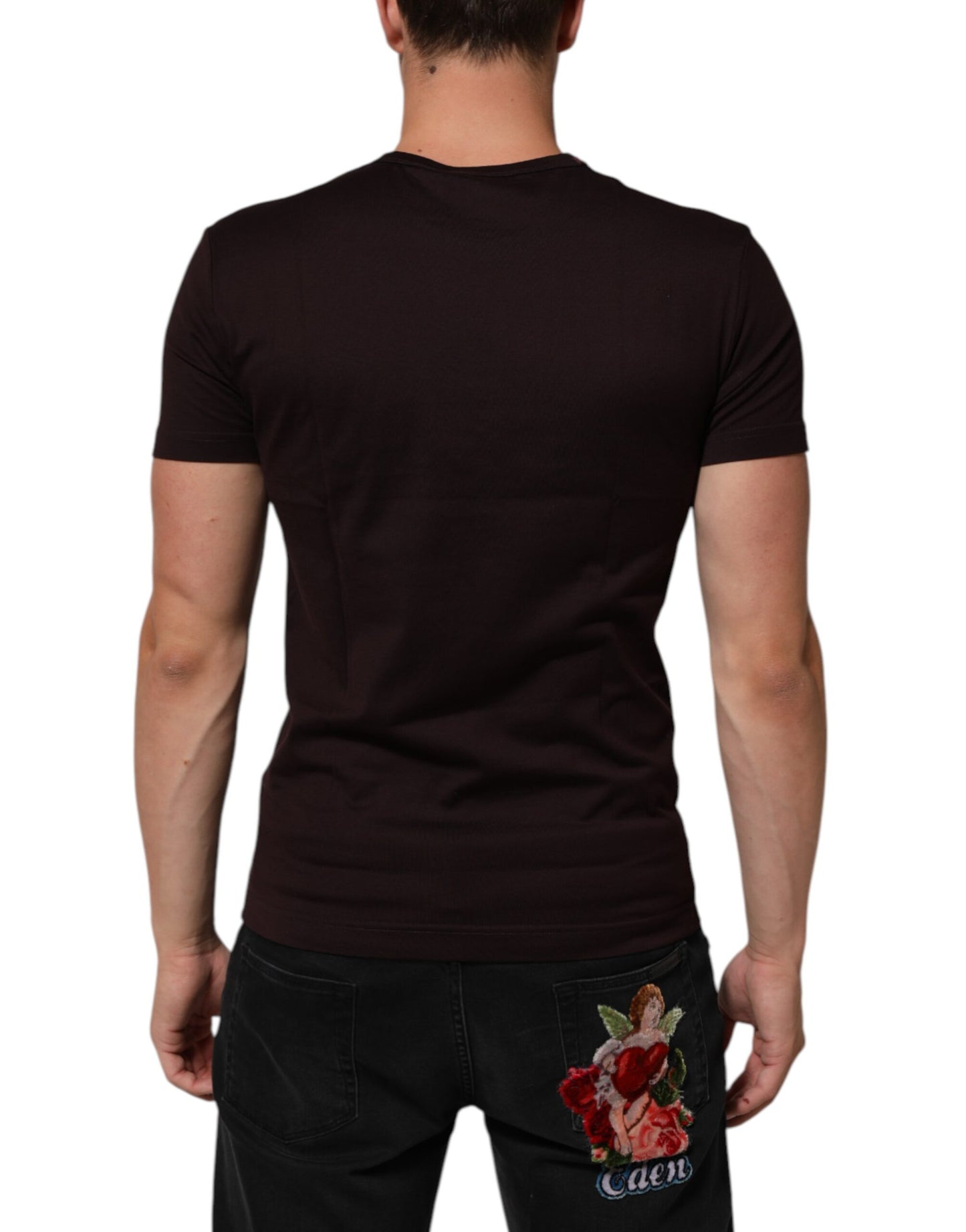 Dolce & Gabbana Brown Logo Plaque Cotton Crew Neck T-shirt Mens T-Shirt