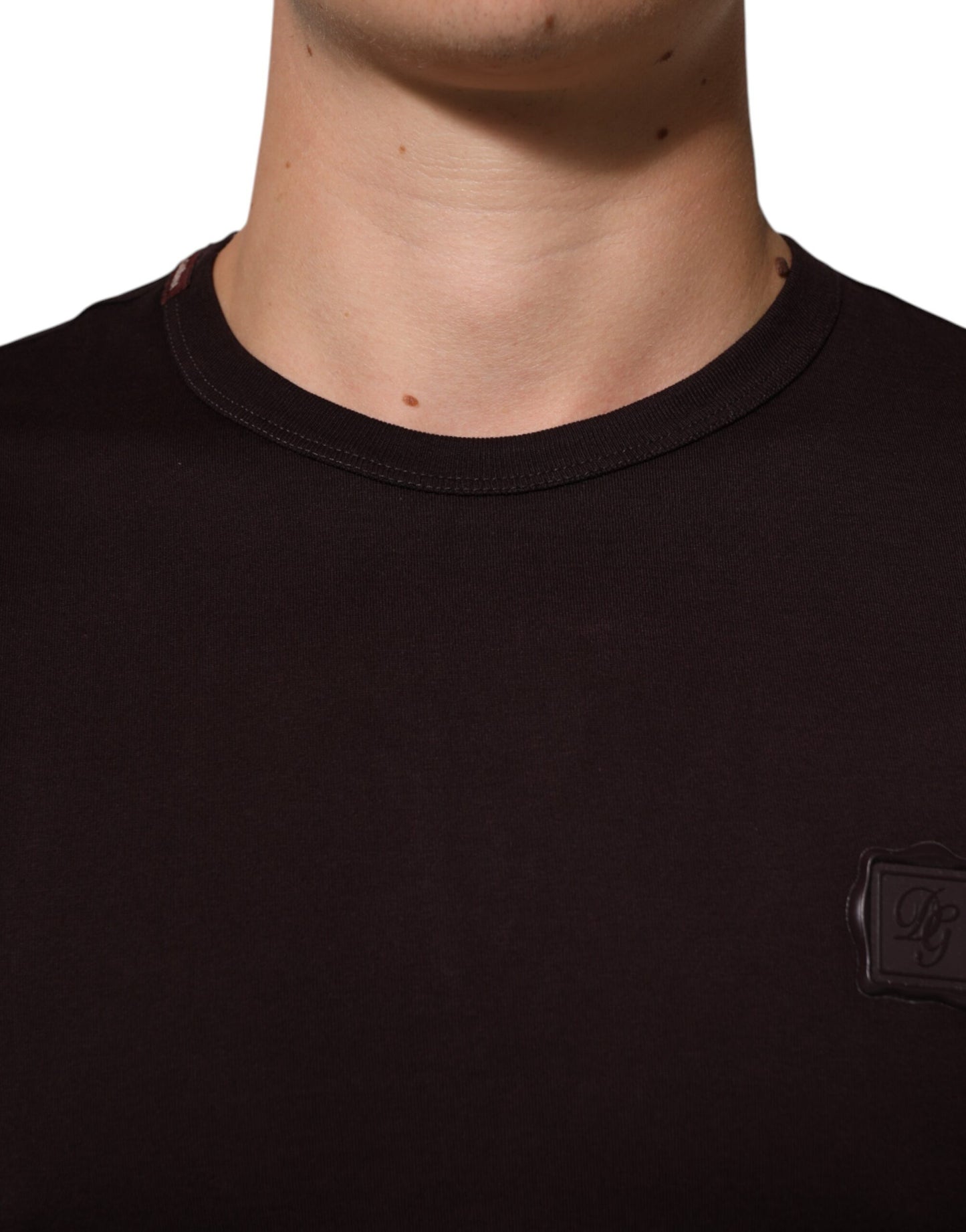 Dolce & Gabbana Brown Logo Plaque Cotton Crew Neck T-shirt Mens T-Shirt