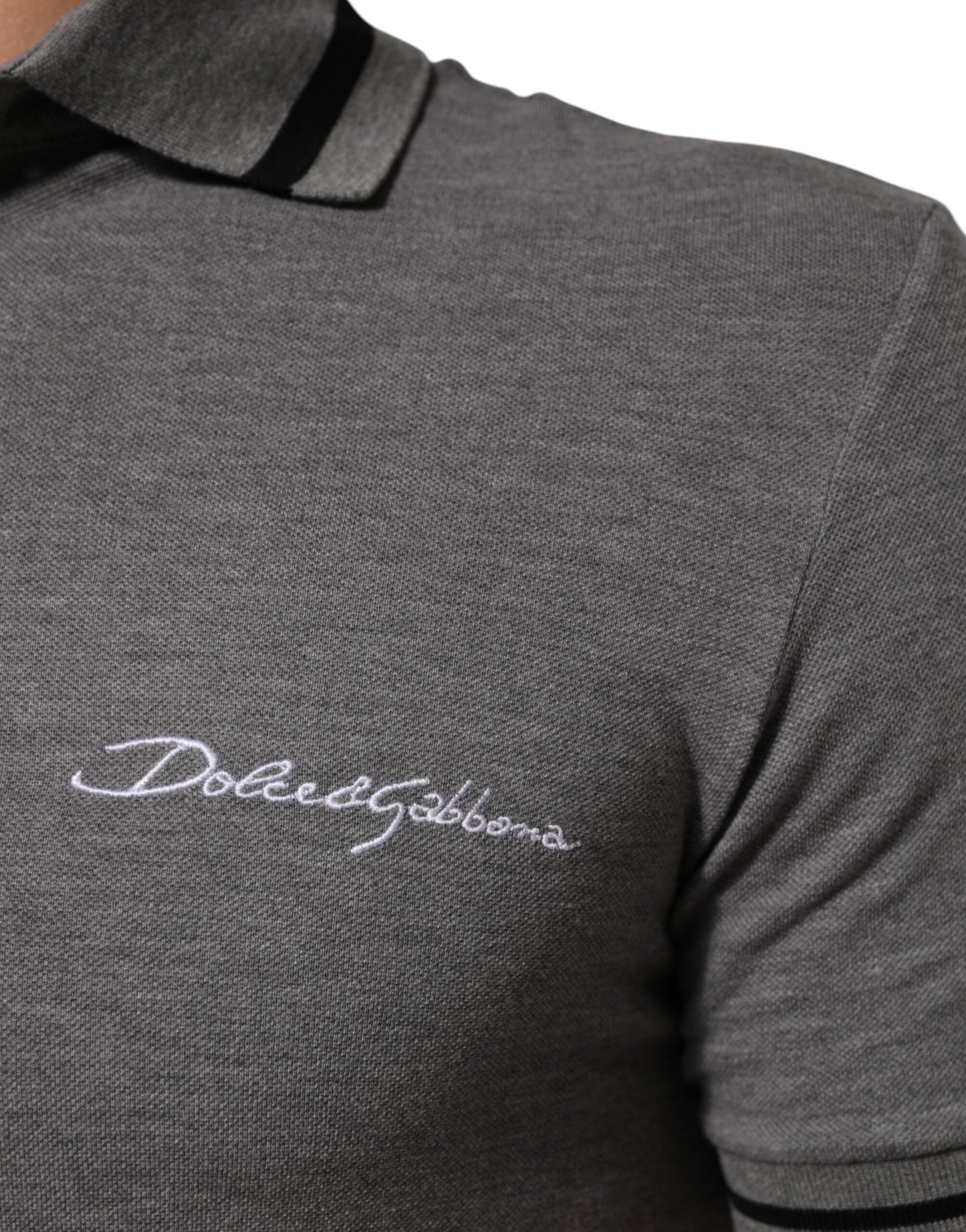 Dolce & Gabbana Gray Logo Embroidery Collared Polo T-shirt Mens T-Shirt