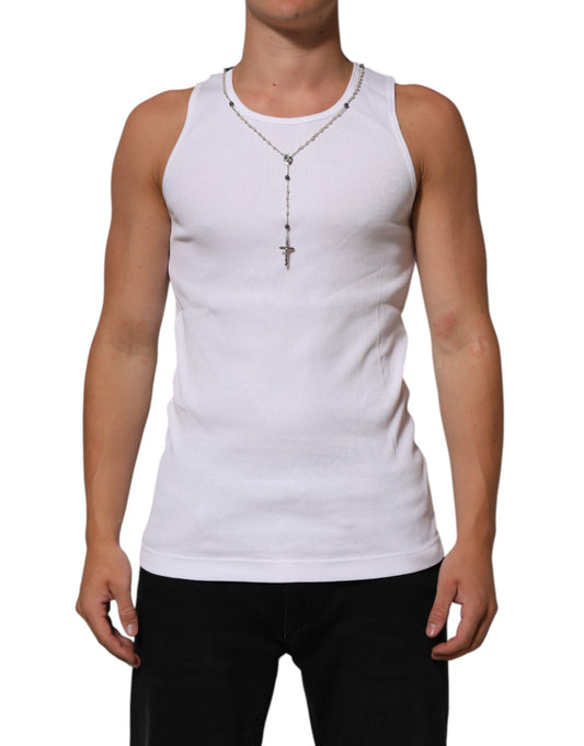 Dolce & Gabbana White Cotton Chain Necklace Tank Top T-shirt Mens T-Shirt