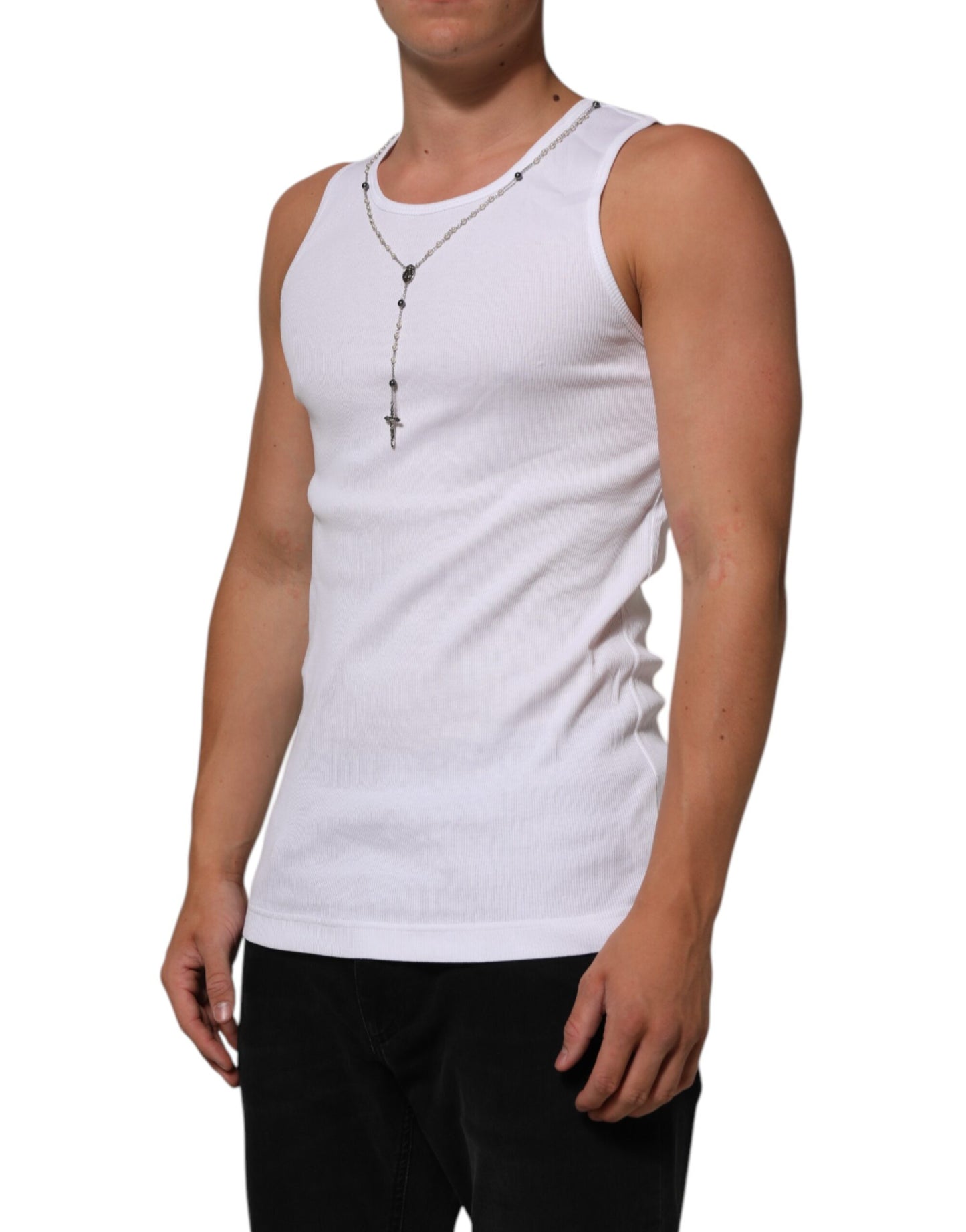 Dolce & Gabbana White Cotton Chain Necklace Tank Top T-shirt Mens T-Shirt
