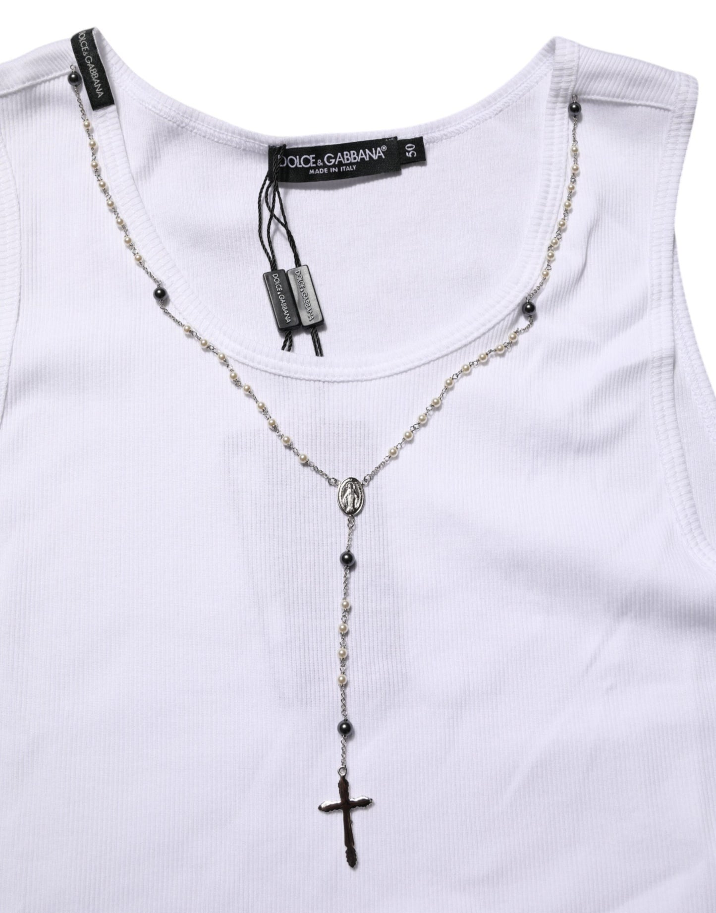 Dolce & Gabbana White Cotton Chain Necklace Tank Top T-shirt Mens T-Shirt
