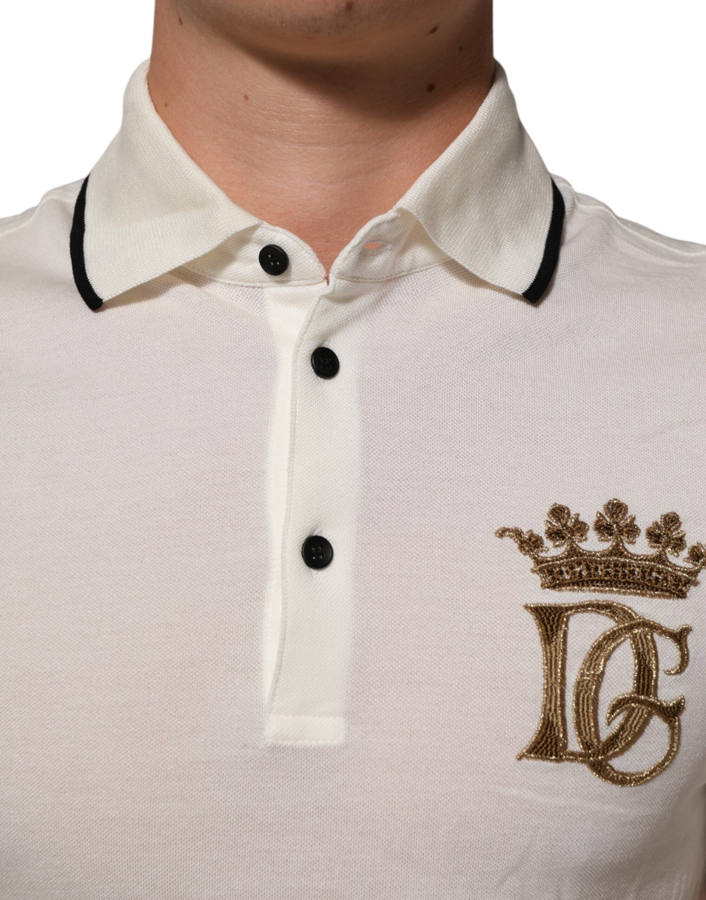 Dolce & Gabbana White Logo Embroidery Cotton Polo T-shirt Mens T-Shirt