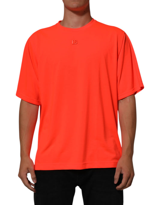 Dolce & Gabbana Neon Orange Polyester Men Crew Neck T-shirt Mens T-Shirt
