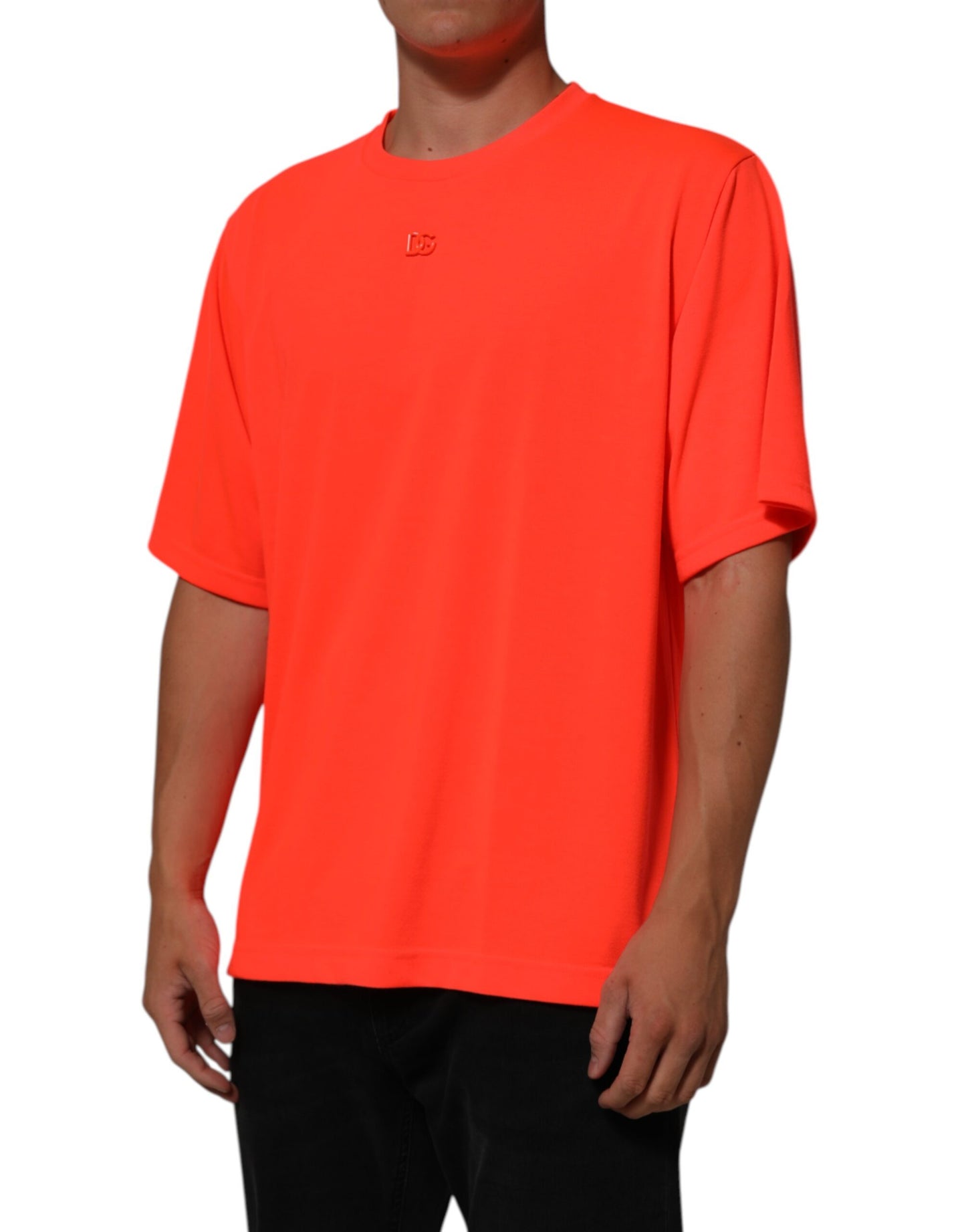 Dolce & Gabbana Neon Orange Polyester Men Crew Neck T-shirt Mens T-Shirt